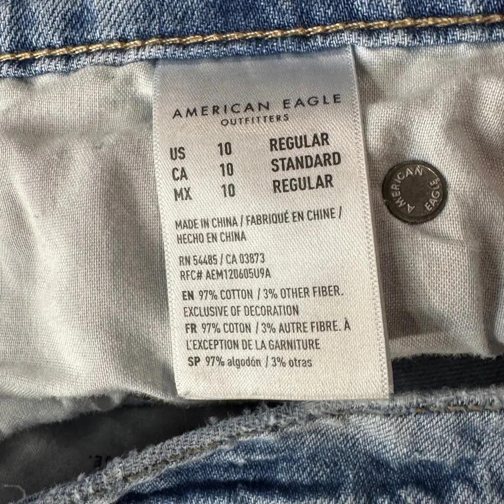 American Eagle SZ 10 Skater Jeans Wide-Leg Distressed Rips Zip-Fly Hi-Rise Blue - Picture 10 of 12